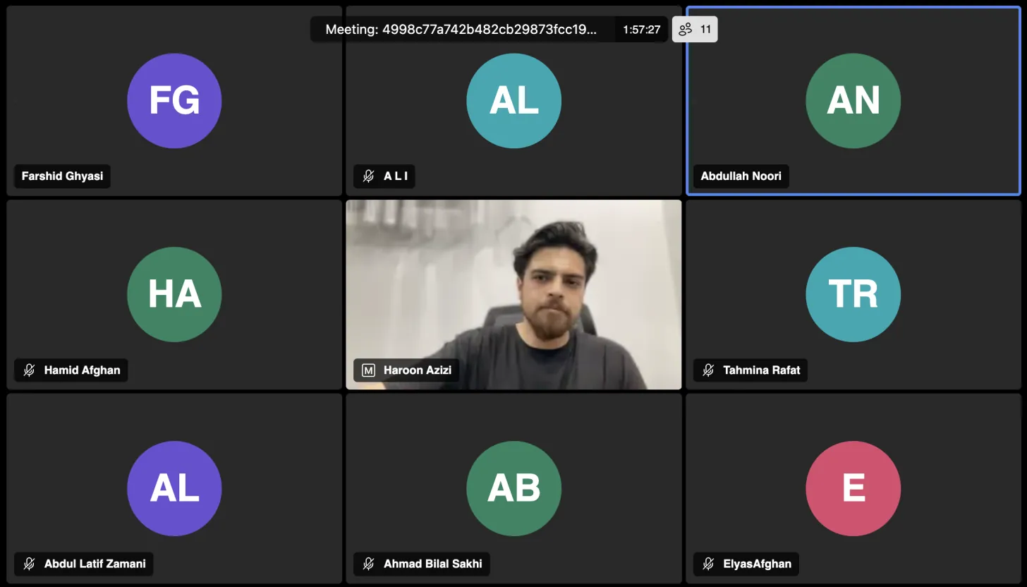 Hadaf Monthly Hangout — Haroon Azizi hosting, Farshid Ghyasi and members of Afghanistan's tech community on the call