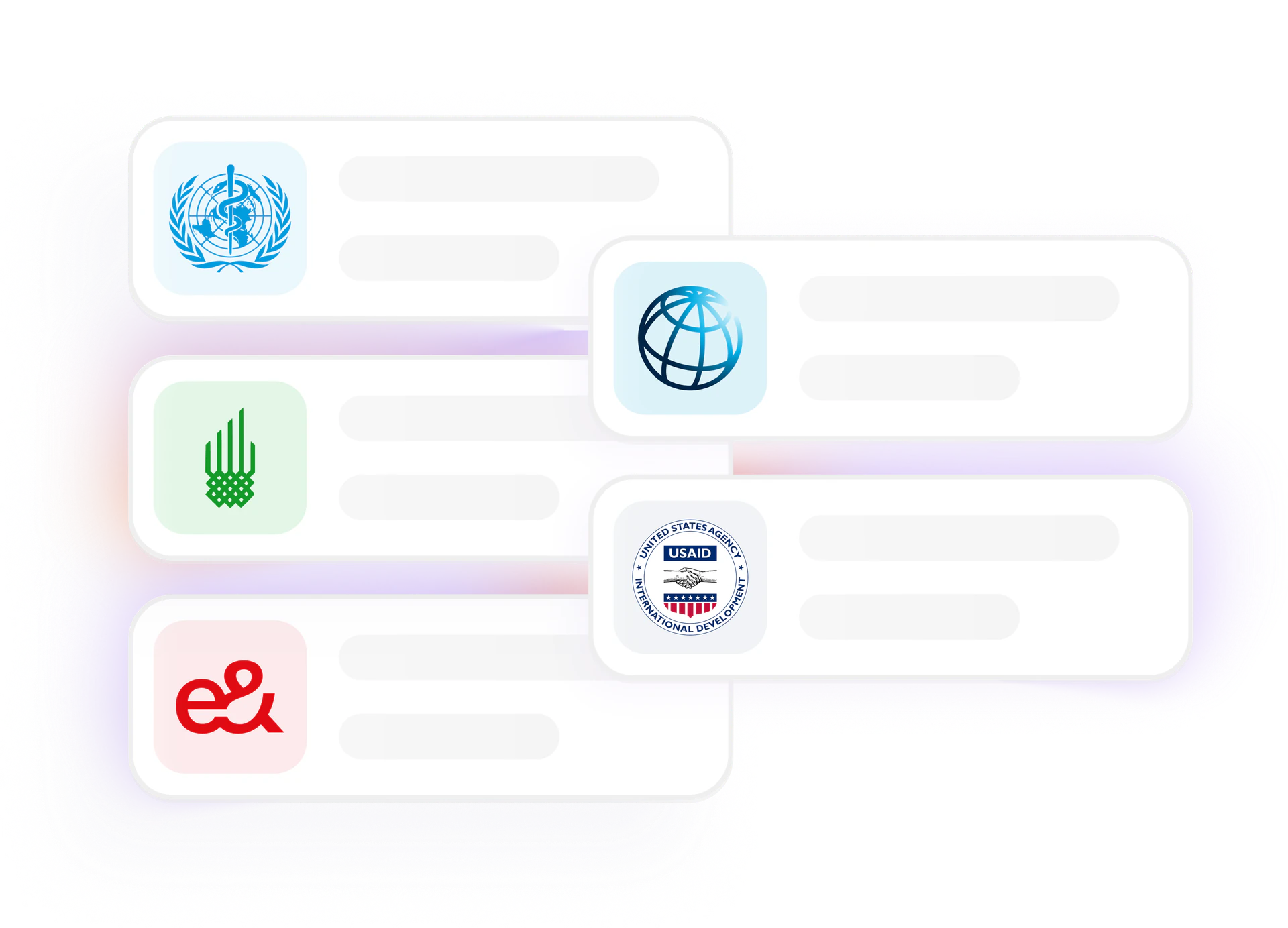 Organizations NETLINKS has served — WHO, World Bank, USAID, e&, and others